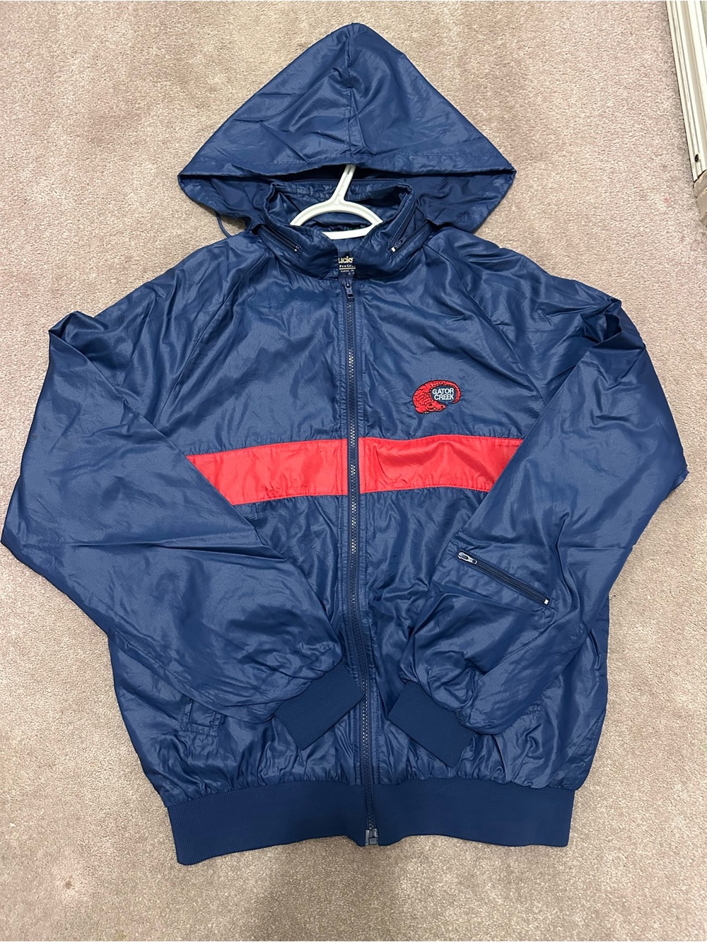 Mens Duckster ProGroup Windbreaker Hooded Size M Black Blue Nylon VTG 80's BH
